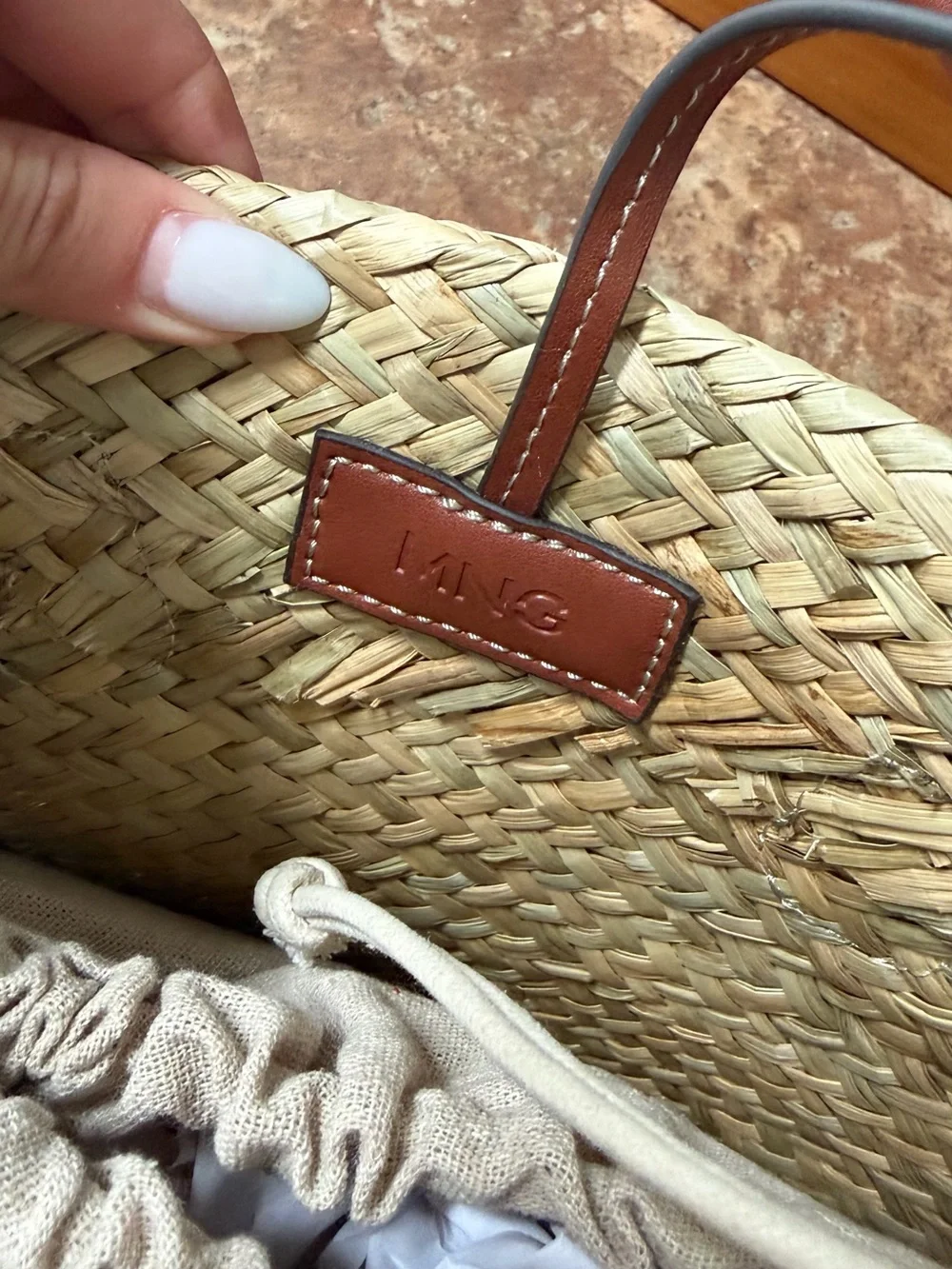 Mango Natural Woven Tote with Brown Leather Handles - Picture 4 of 5